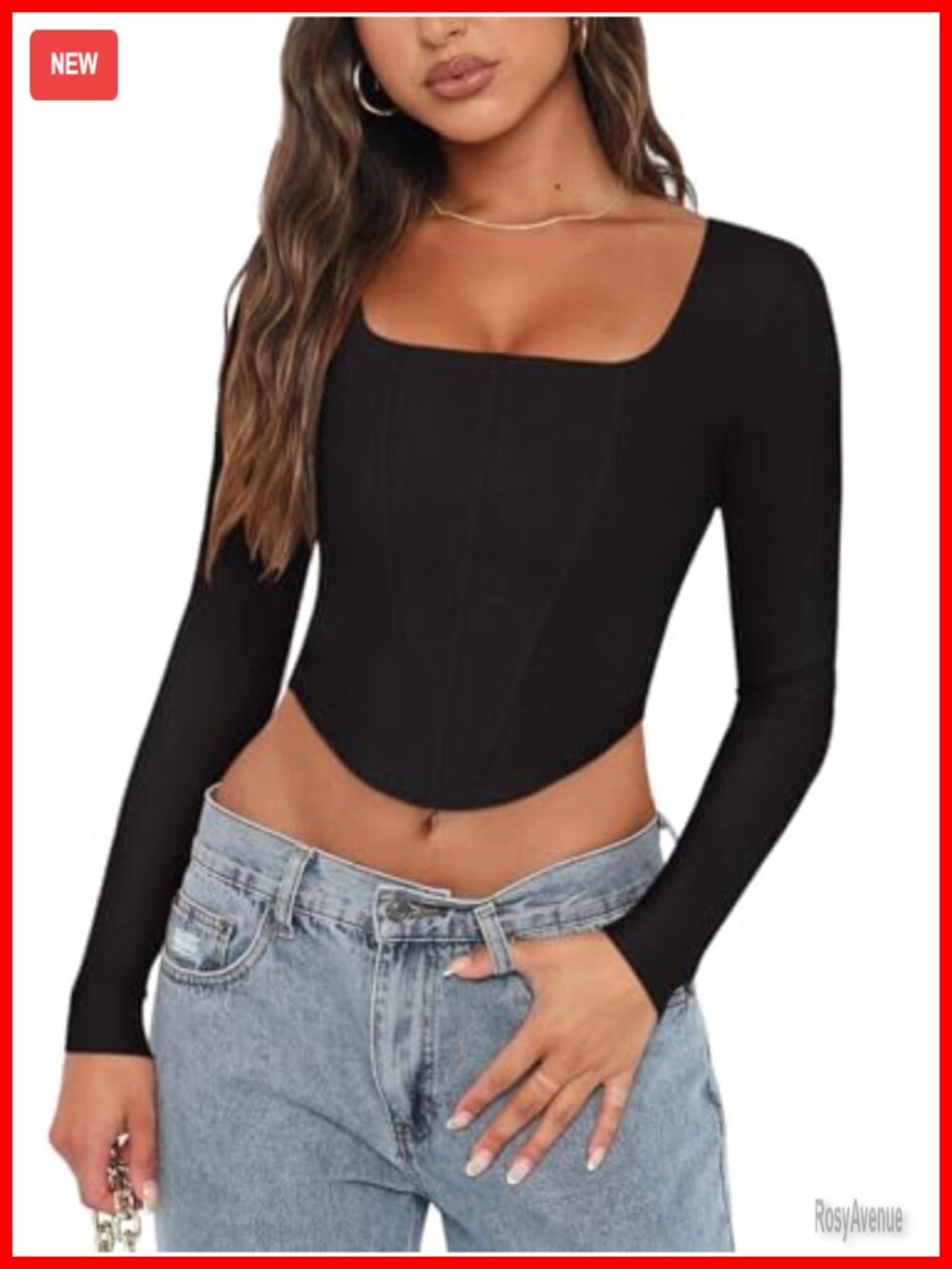 Womens Square Neck Long Sleeve Backless Y2K Corset Crop Top